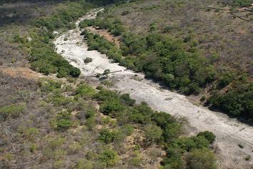 Foto do Rio Salitre morto após um dos 35 barramentos.