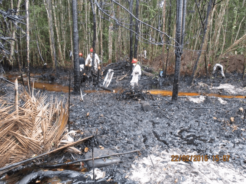 O solo contaminado pelo derramento de óleo no Mayoriaga. Foto: Forest Peoples Programme