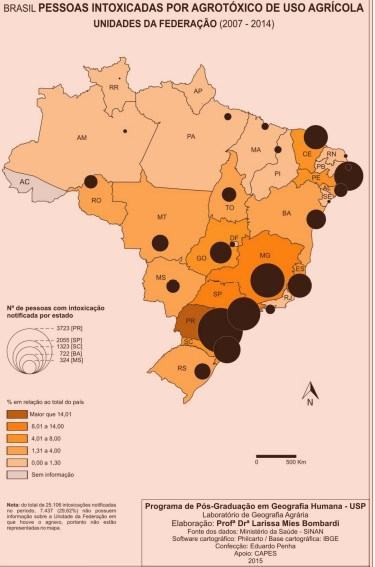 Mapa da contaminação por agrotóxico no Brasil,contaminação por agrotóxico no Brasil,contaminação por agrotóxico,Geografia sobre o uso de agrotóxicos no Brasil,uso de agrotóxicos no Brasil,intoxicações