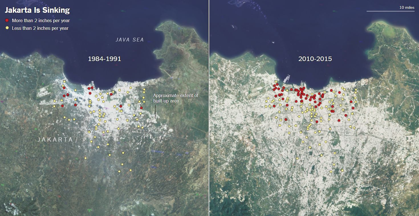Jacarta está afundando e pode ficar rapidamente debaixo d’água