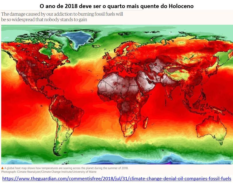 o ano de 2018 deve ser o quarto mais quente do Holoceno