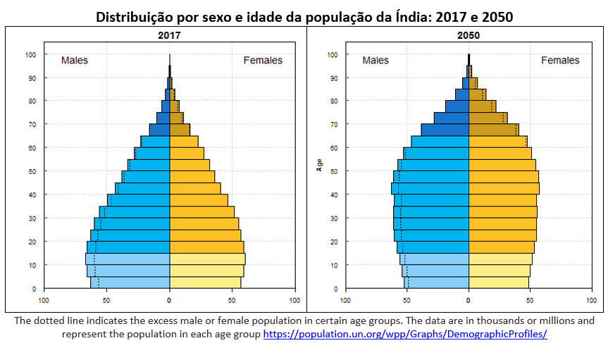 distribuição por sexo e idade da população da Índia