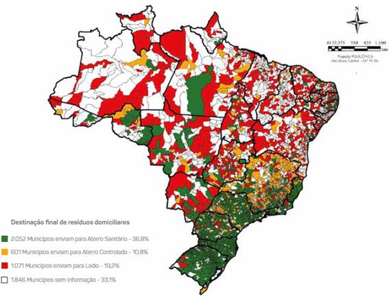 O mapa abaixo apresenta a amostra do SNIS-RS (2019) quanto às opções de destinação utilizadas