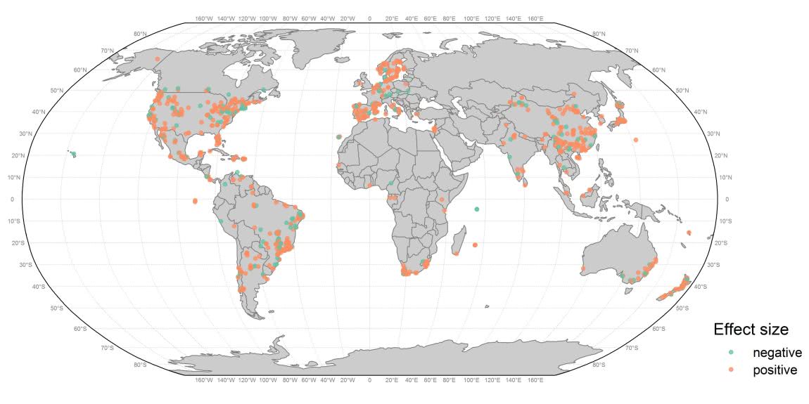 Mapa mostrando a localização dos estudos de limitação de pólen