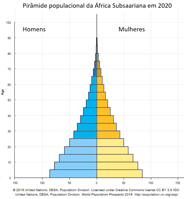 pirâmide populacional da África Subsaariana em 2020