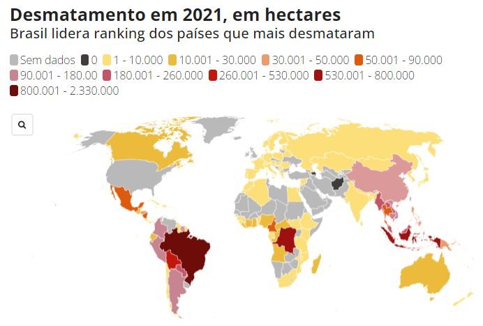 desmatamento no mundo em hectares