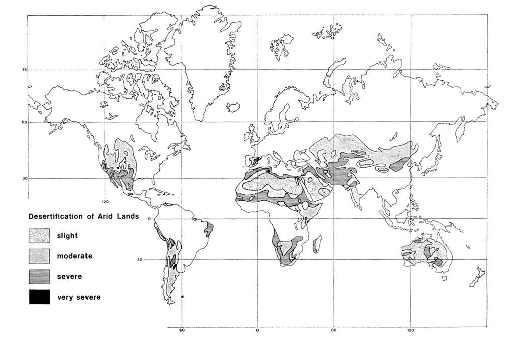 230105 mapa múndi mostrando o status da desertificação em regiões áridas do mundo