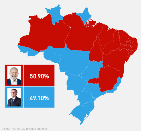 distribuição dos votos por região