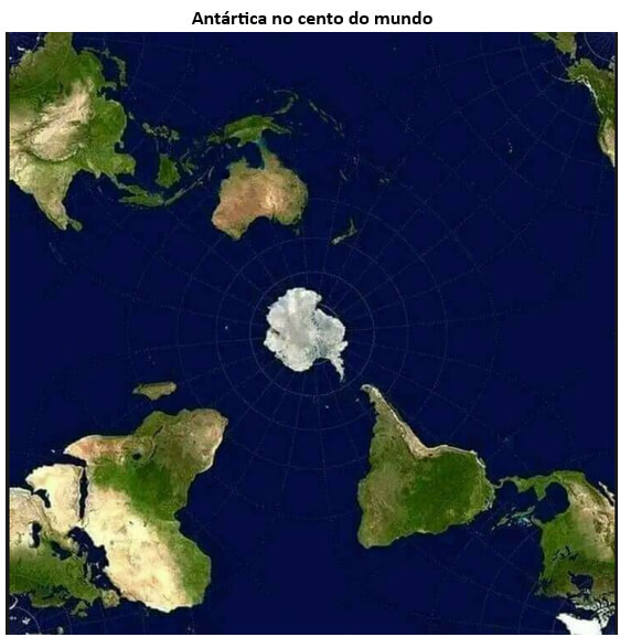 mapa mundi com destaque para a antártida