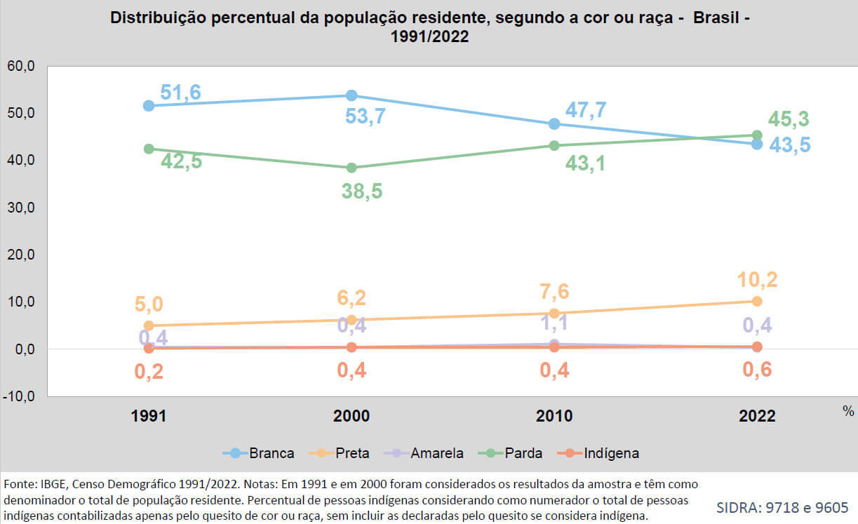 percentual da população por cor ou raça