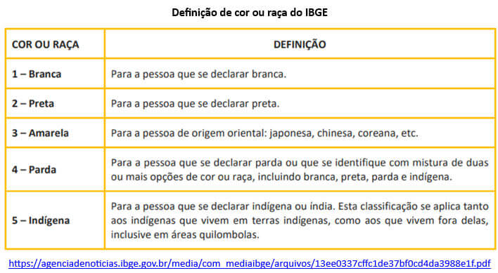 definição de cor ou raça do IBGE