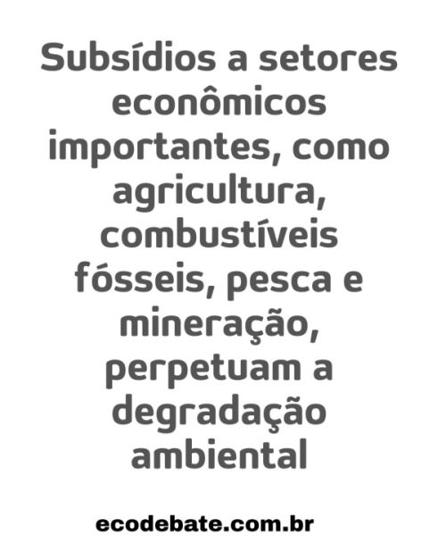 Subsídios a setores econômicos importantes, como agricultura, combustíveis fósseis, pesca e mineração, perpetuam a degradação ambiental